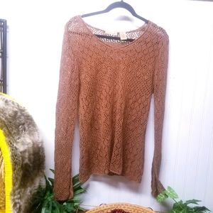 Apostrophe Light Brown Crochet Sweater, Size M